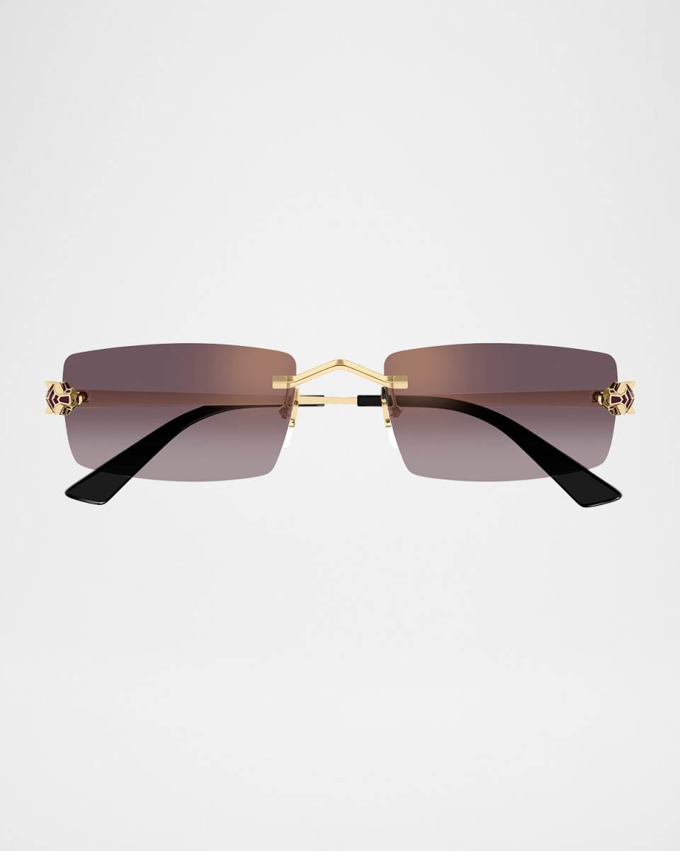 Panthere Rimless Rectangular Metal Sunglasses